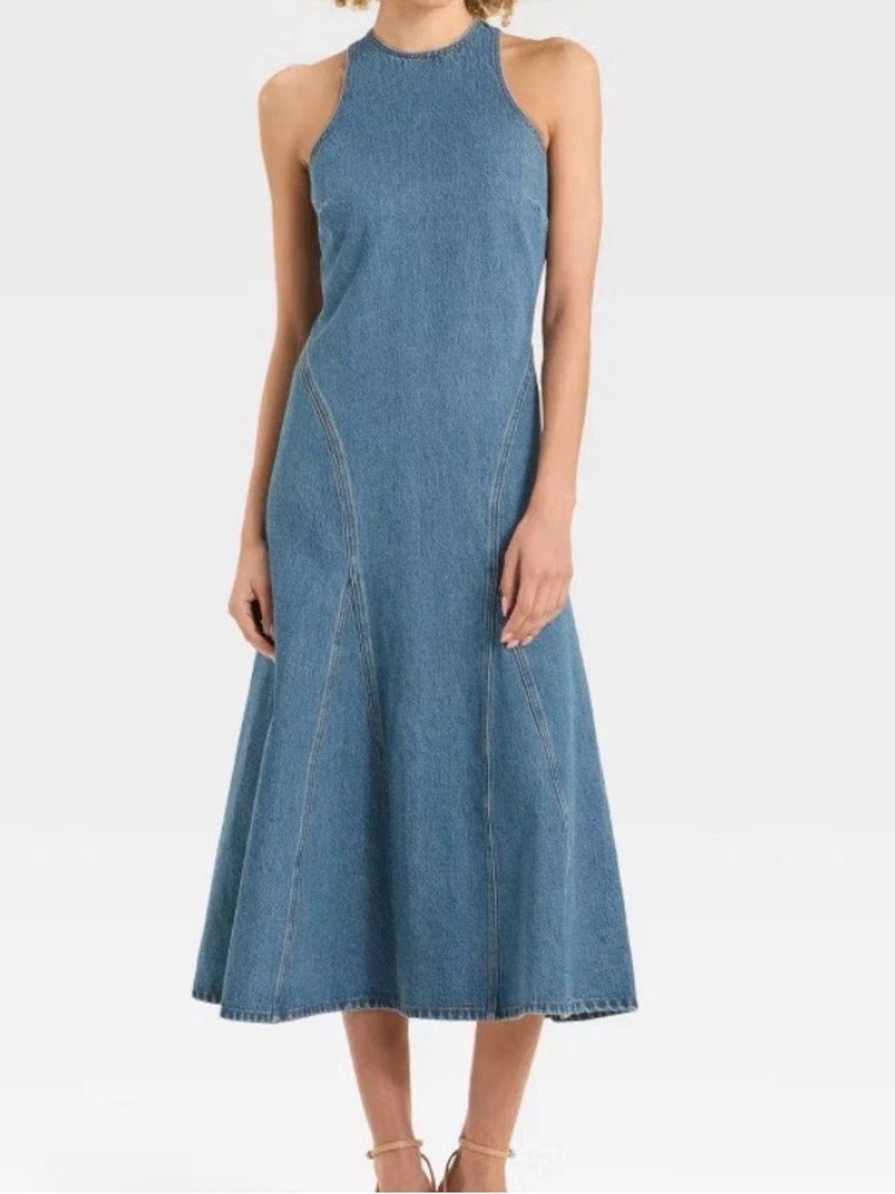 Future Collective Women's Racerback Denim Midi A-Line Dress blue size 12